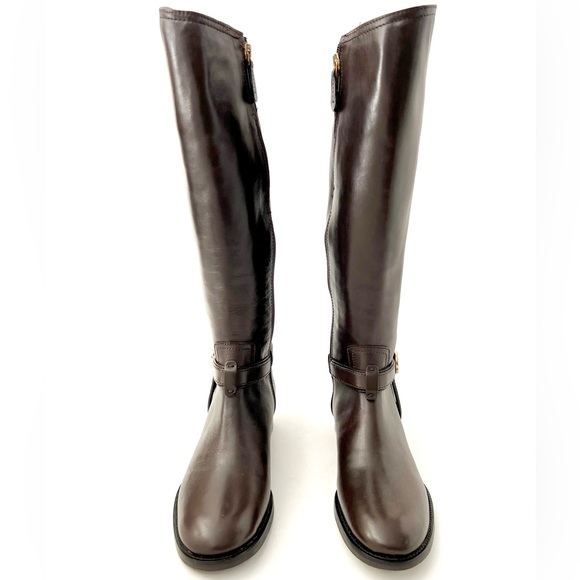 TORY BURCH | Tall Riding Boots Bristol Dark Brown Coconut Leather Size 7 - Picture 5 of 15